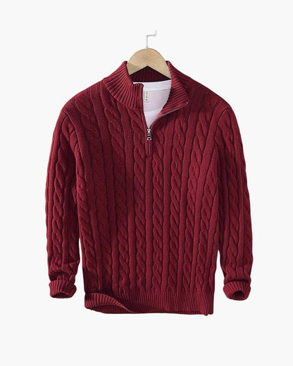 Taebaek Zopfmuster-Pullover in Burgunderrot